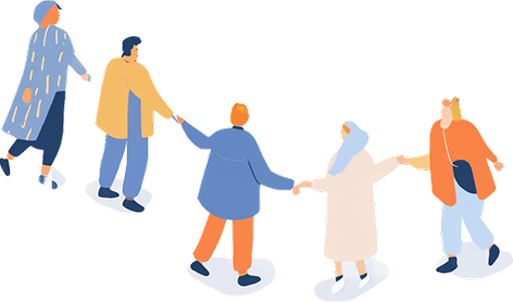 手を繋ぐ人々のイラスト